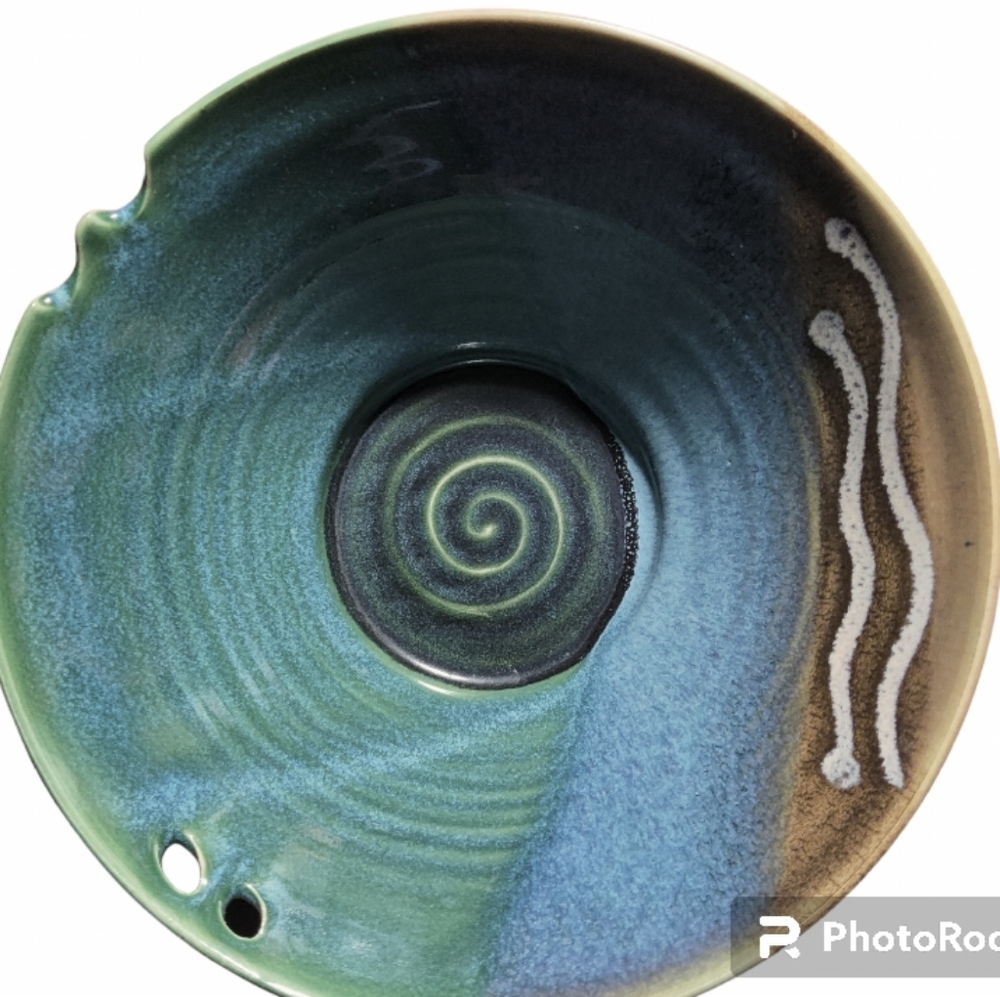 Art Studio Pottery Handmade Bowl Gorgeous Blue Green Brown White Colors Signed.